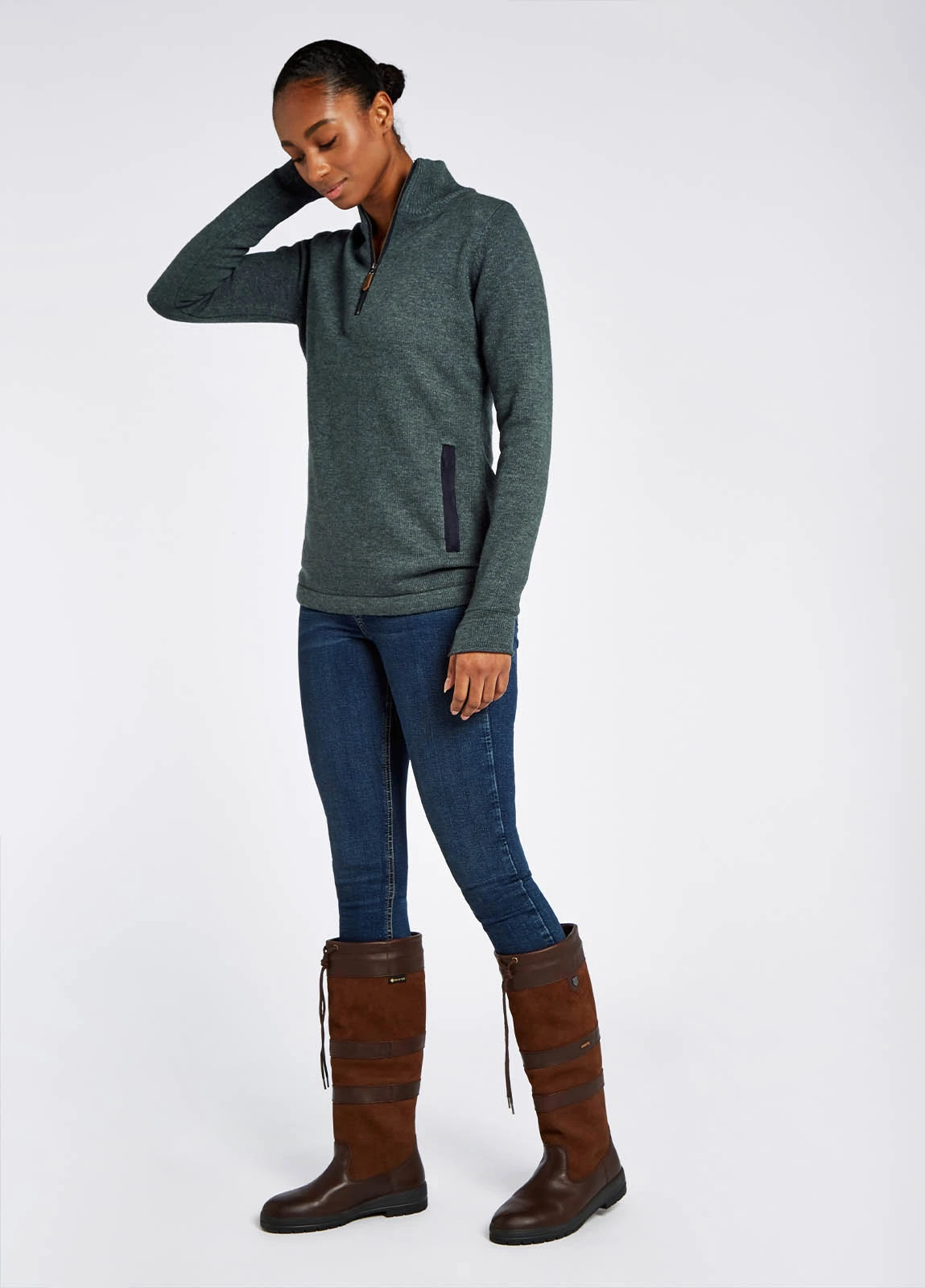 Dubarry Morrisey Zip Neck Sweater - Dark Pebble 4 Dubarry Morrisey Zip Neck Sweater - Dark Pebble - Image 2