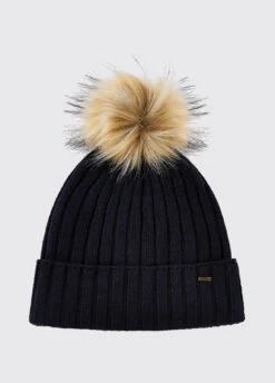 Dubarry Curlew Knitted Hat With Bobble - Navy