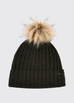 Dubarry Curlew Knitted Hat With Bobble - Olive